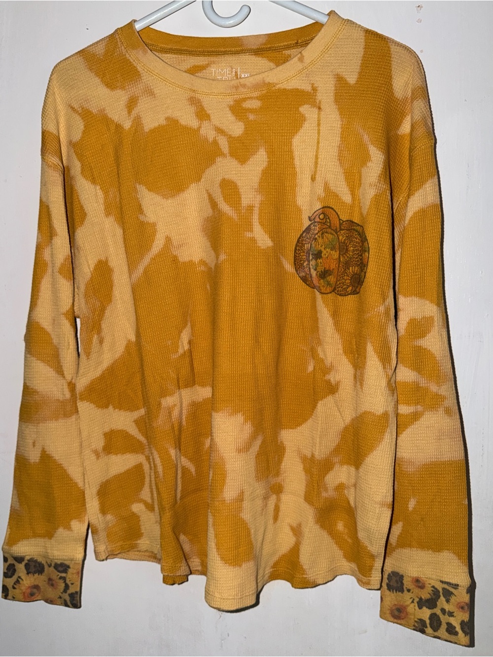 Custom Made Time and Tru Mustard Tie-Dye Pumpkin Thermal Crewneck